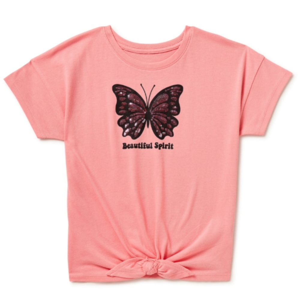 Wonder Nation Girls Short Sleeve Graphic Tee with Sequins, Size XL (14/16)